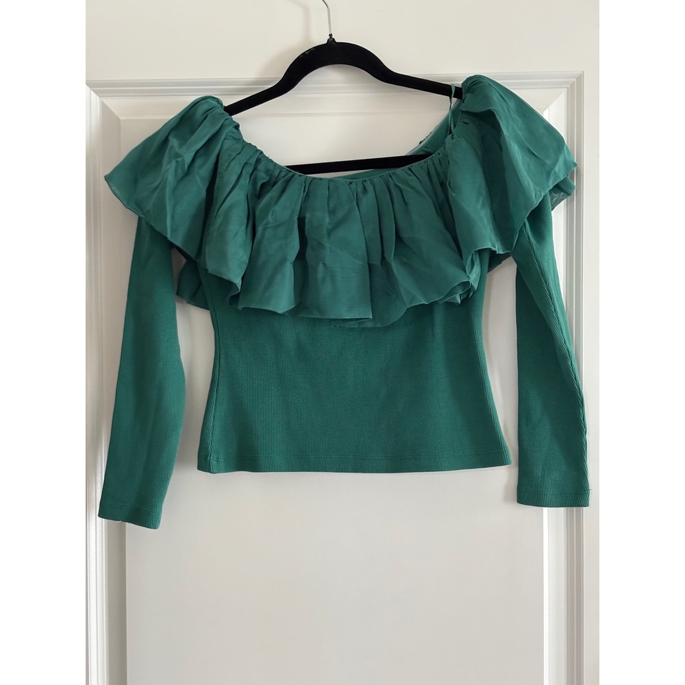 Anthropologie Green Ruffled Blouse